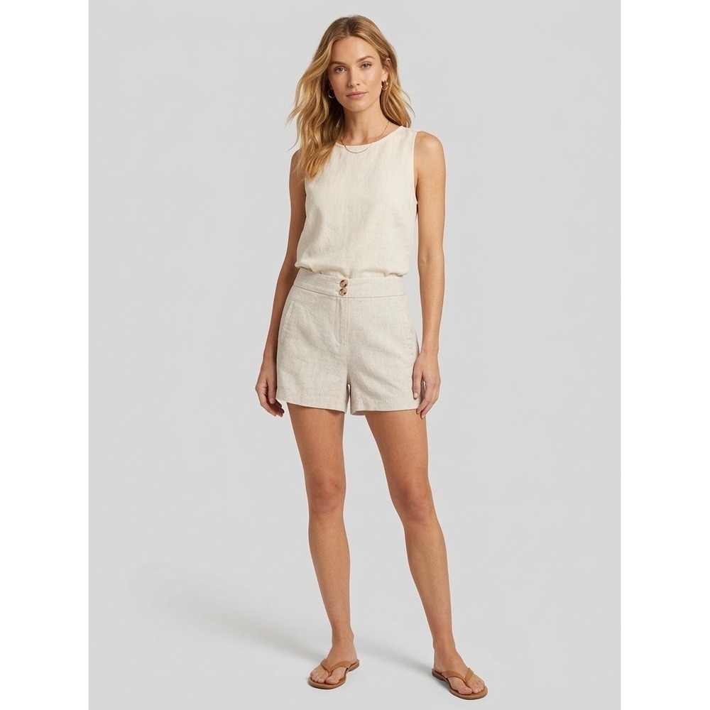 Liv Los Angeles Linen Cotton Blend Shorts Beige Oatmeal High Waisted Size L